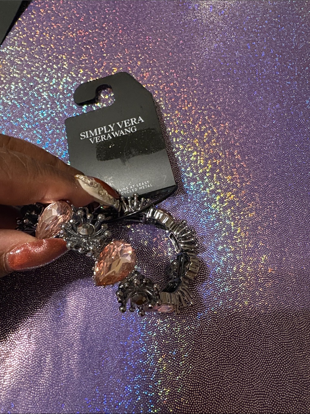 Simply Vera Vera Wang Pink Crystal Bracelet with Gunmetal Accents~NWT